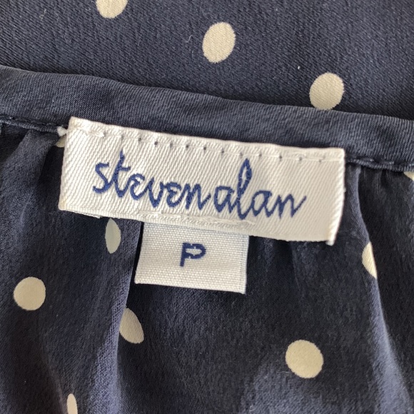 Navy and Cream Polka Dot 100% Silk Steven Alan Blouse - Picture 5 of 6